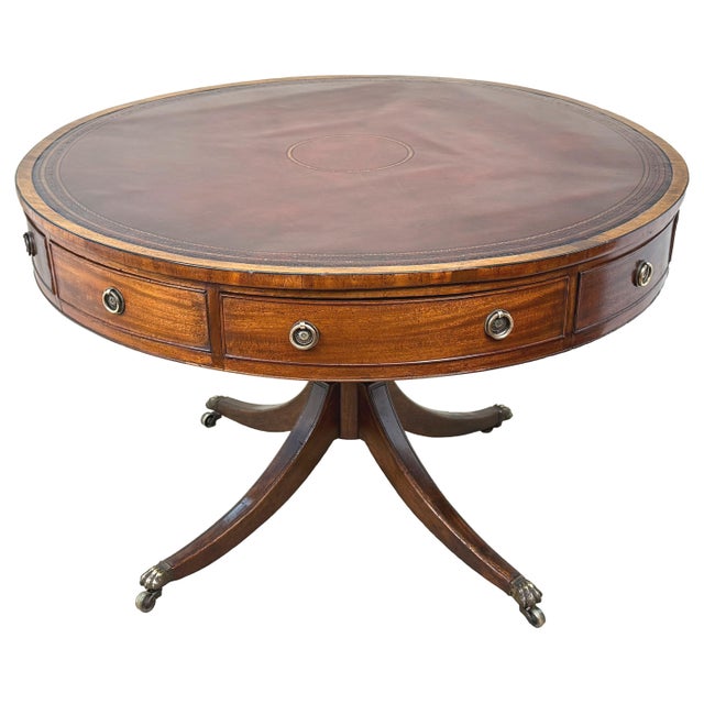 George III English Georgian Mahogany Drum Top Library Table, 1800 For Sale - Image 11 of 12