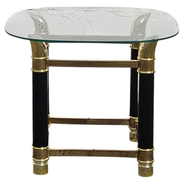 Glass coffee table/side table with tusk-shaped glass top – Tommaso Barbi side table from the 1980s. This tusk-shaped glass...