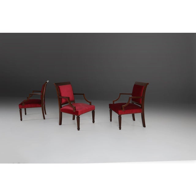 1950s Vintage Belgian Empire‑Style Armchair in Wood and Red Velvet, 1950s For Sale - Image 5 of 11