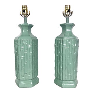 Newly Lacquered Vintage Faux Bamboo Lamps- A Pair For Sale