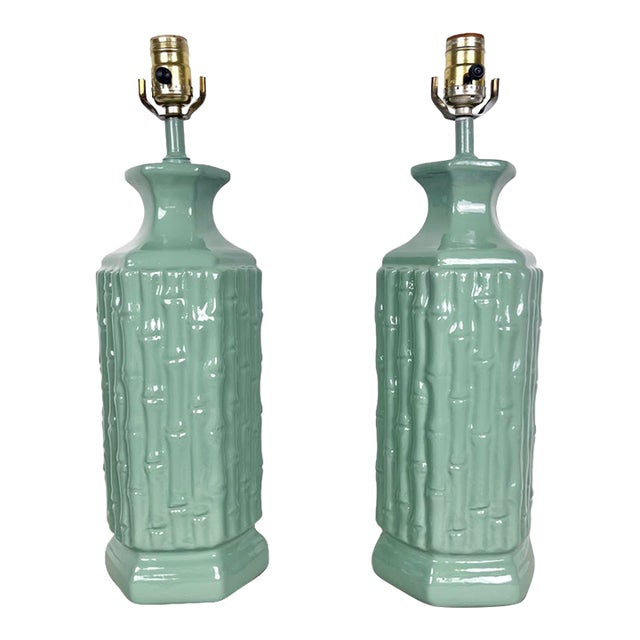Newly Lacquered Vintage Faux Bamboo Lamps- A Pair For Sale