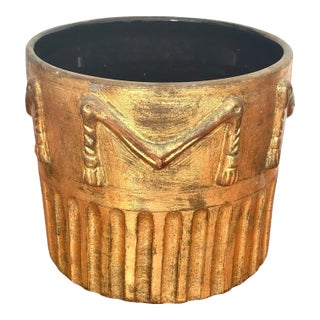Vintage 1970s Tromp l'Oeil Tasseled Gold Pottery Indoor/ Outdoor Planter -Made in Italy For Sale