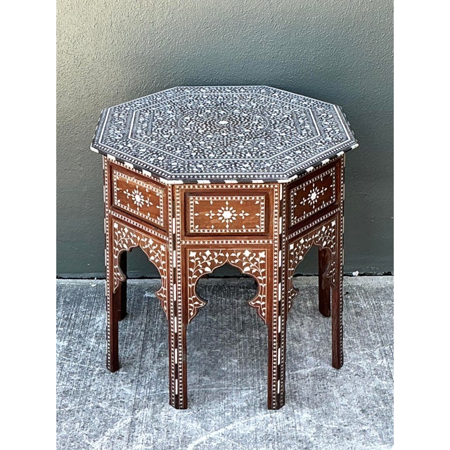 English Vintage Boho Octagon Inlay Table For Sale - Image 3 of 12