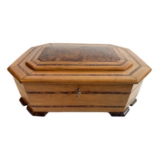 Vintage Handmade Folk Art Burl Wood Jewerly Box For Sale