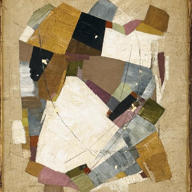 Abstract Contemporary Neutral Abstract Oil Painting in Vintage Gold Frame For Sale - Image 3 of 6