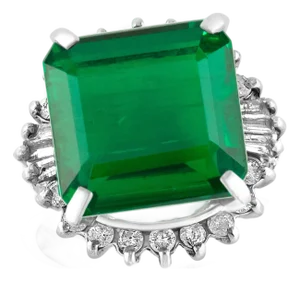 7.78 Carat Natural Square Emerald & 0.45 Ct Diamond Ring in Platinum, Size 4.5