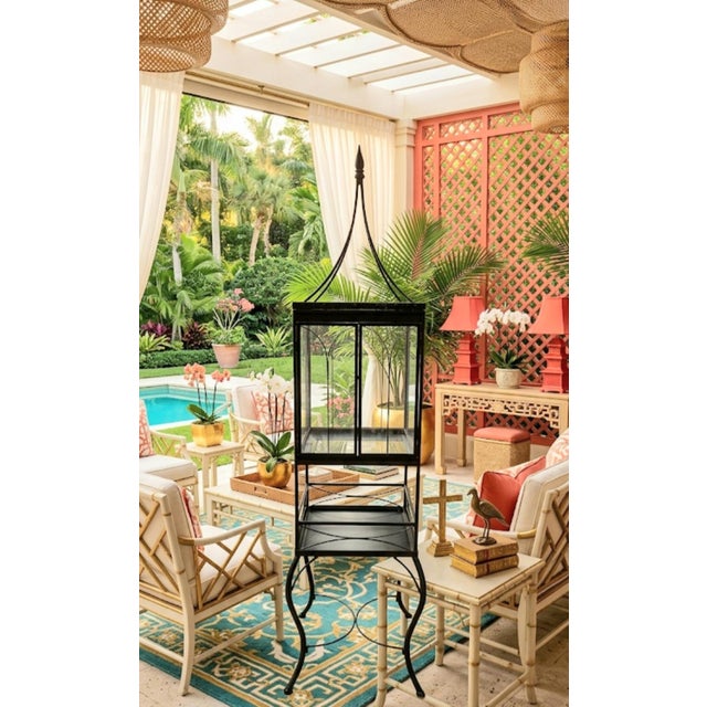 Massive Vintage Black Wrought Iron Glass Pagoda Top Planter Outdoor Terrarium For Sale - Image 13 of 13