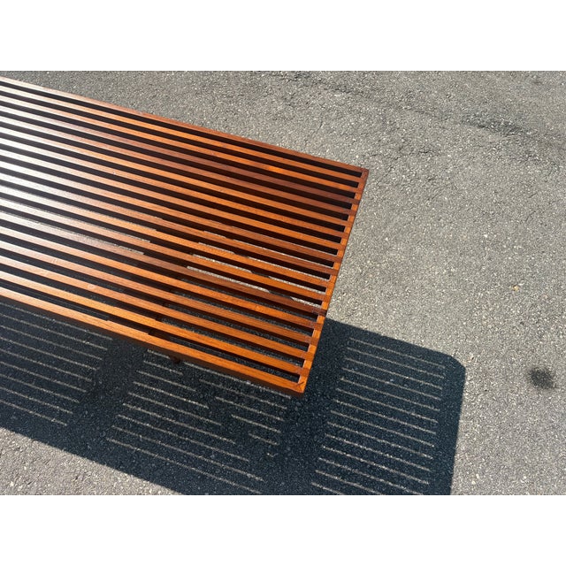 Wood 1950s Attributed to Mel Smilow Slatted Solid Walnut Mid-Century Modern Bench Table For Sale - Image 7 of 10