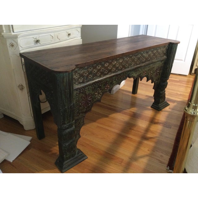 Wood Console Table With Hand Carved Designs For Sale - Image 11 of 13