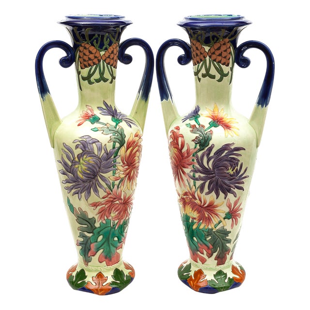 Art Nouveau Amphora Vases from Longchamp, 1900s, Set of 2 For Sale