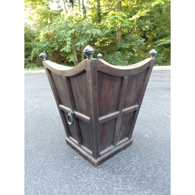 Vintage Tapered Wooden Planter With Galvanized Metal Liner & Ring Pull Hardware For Sale - Image 4 of 6