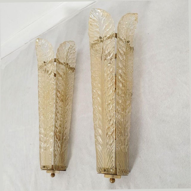 Barovier & Toso Mid-Century Modern Leaf Murano Glass Sconces 1970s For Sale - Image 4 of 11