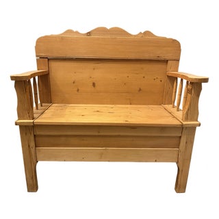 Antique English Pine Bench W/ Storage For Sale