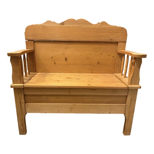 Antique English Pine Bench W/ Storage For Sale
