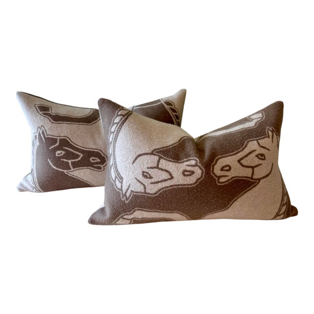 Contemporary William Sonoma Equestrian Lambswool Pillows, a Pair For Sale