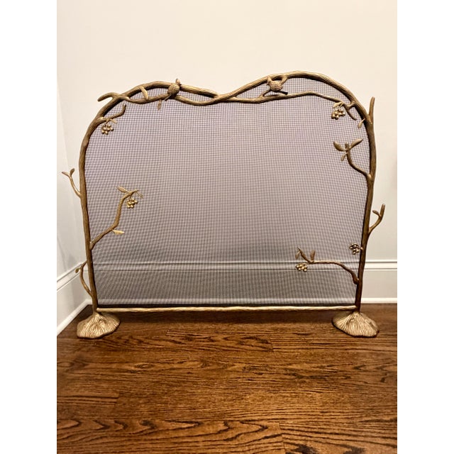 Metal Sculptural Brass Bird Fireplace Screen – Decorative Branch Motif Fire Guard For Sale - Image 7 of 7