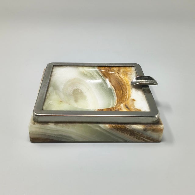Brown Mid-Century Modern Italian Onyx Smoking Set with Table Lighter & Ashtray, 1960s, Set of 2 For Sale - Image 8 of 10