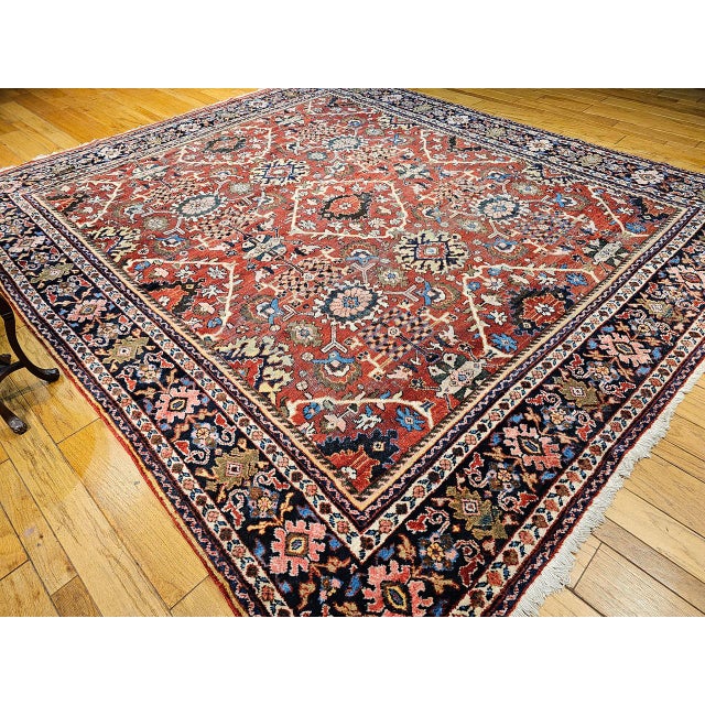 Textile Antique Mahal Sultanabad Rug, Hand-Knotted Wool, Geometric Pattern, 11x13, Red & Navy For Sale - Image 7 of 10