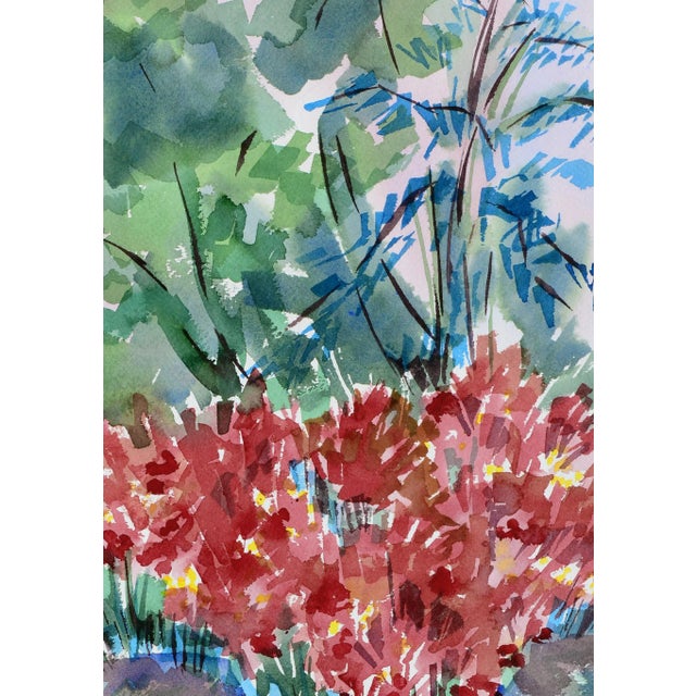 Cheerful floral landscape of a garden in bloom by Doris Ann Warner (American, 1925-2010). Signed "Warner" lower right....