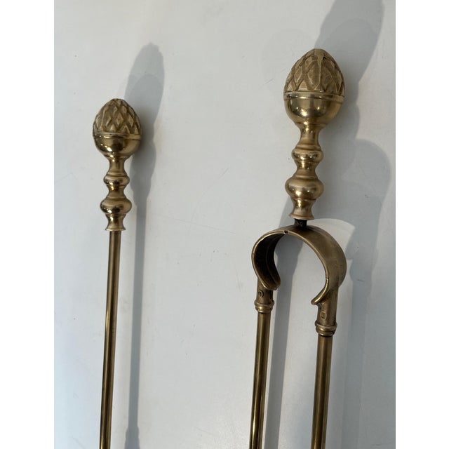 Large Brass Pineapple Fireplace Tools in the Style of Maison Baguès For Sale - Image 4 of 12