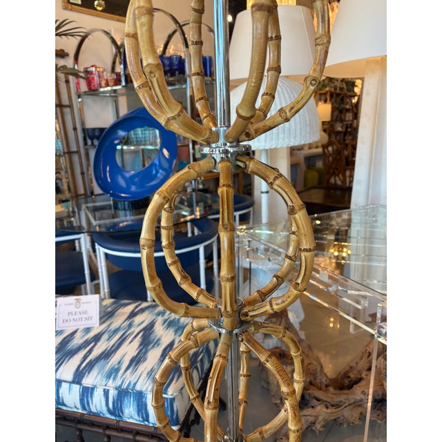 Vintage Modern Italian Bamboo & Chrome Floor Lamps Newly Wired - Pair For Sale - Image 9 of 13