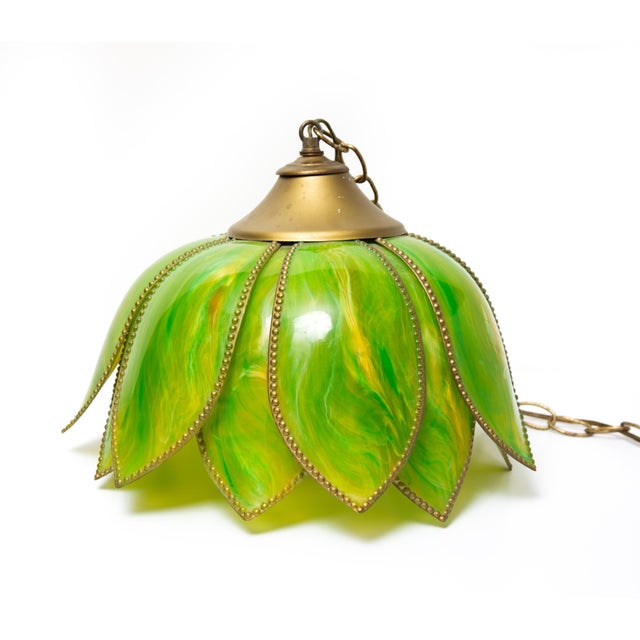 Mid-Century Modern Vintage Boho Lotus Swag Lamp For Sale - Image 3 of 6