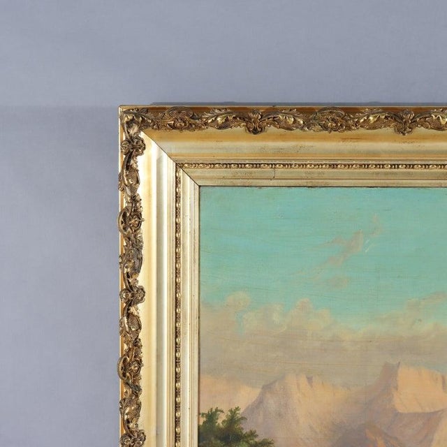 Textile Antique Hudson River School Oil on Canvas Painting of a River Scene C1900 For Sale - Image 7 of 10