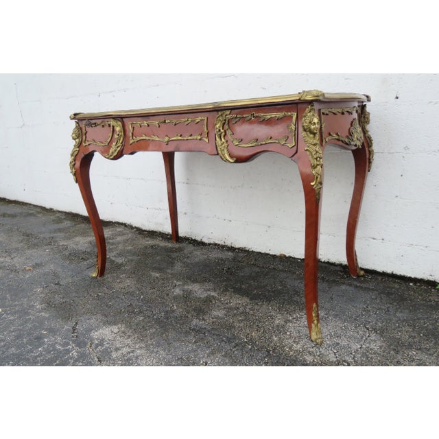 French Green Leather Top With Metal Accent Large Partner Desk 6117 For Sale - Image 17 of 18