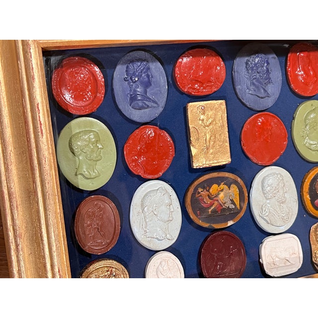 Italian Giltwood Shadow Box With Multicolor Grand Tour Neoclassical Intaglios and Cameos For Sale - Image 11 of 13