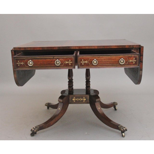 Regency Rosewood and Brass Inlaid Sofa Table, 1820s For Sale - Image 13 of 15