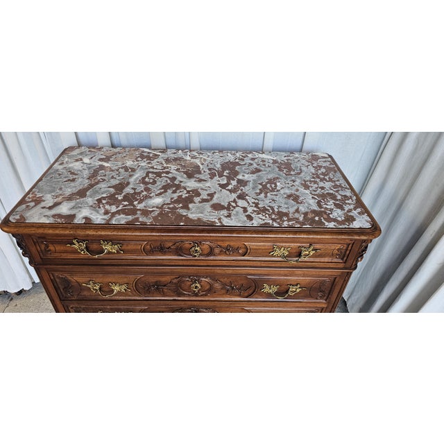 Late 19th Century Walnut Commode Chest, French Louis XV Style. Marble-Top For Sale - Image 12 of 18