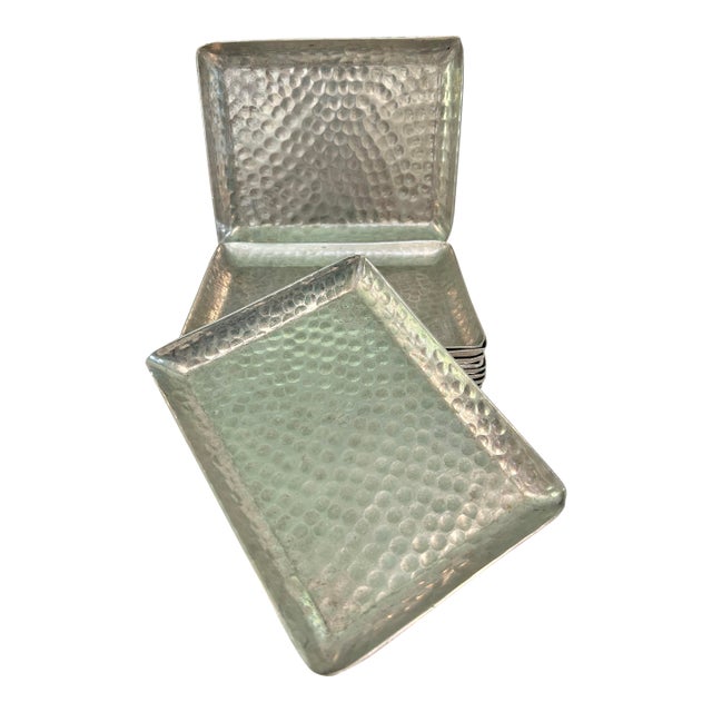 1950’s Mid-Century Hand-Hammered Aluminum Cocktail Appetizer Trays - A Set of 10 For Sale