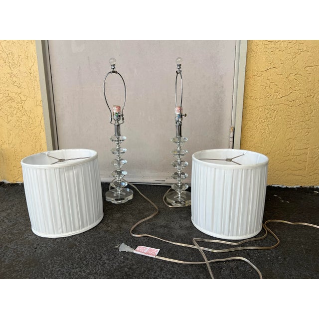 Shabby Chic Vintage Glass Stacked Lamps With Shades - Set of 2 For Sale - Image 3 of 5