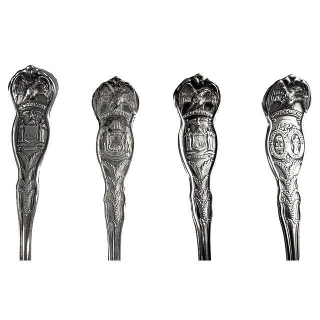 American Early 20th Century Silverplate Us State Seal Souvenir Spoons - Set of 14 For Sale - Image 3 of 6