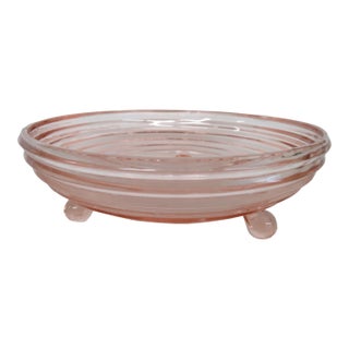 Anchor Hocking Pink Depression Glass Manhattan 3 Footed Candy Dish Bowl 4950b For Sale