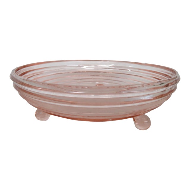 Anchor Hocking Pink Depression Glass Manhattan 3 Footed Candy Dish Bowl 4950b For Sale