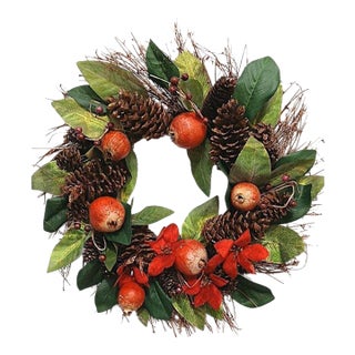 Pomegranate Winter Door Wreath Beautiful Realistic Holiday Christmas Arrangement For Sale