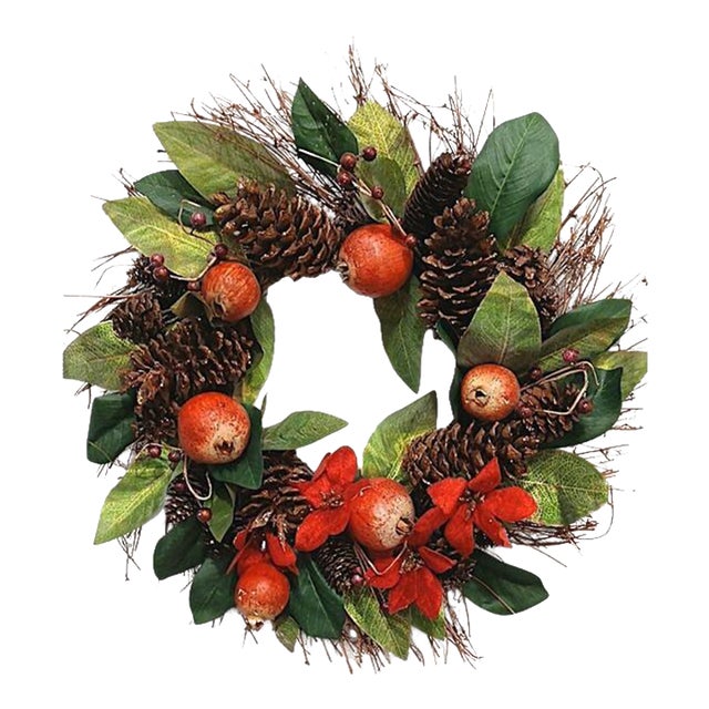 Pomegranate Winter Door Wreath Beautiful Realistic Holiday Christmas Arrangement For Sale