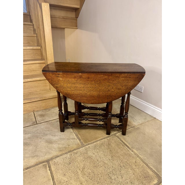 Brown Antique Oak Drop Leaf Gateleg Table, 1900 For Sale - Image 8 of 8
