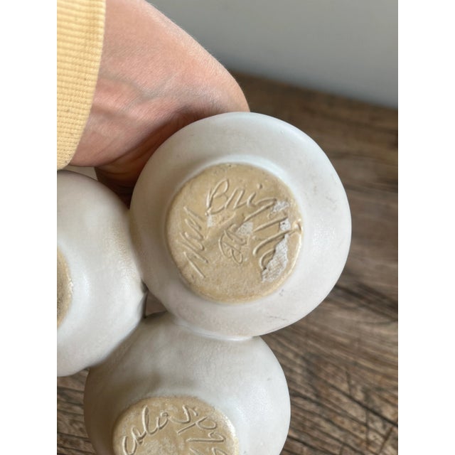 Vintage Mid Century White 1960's Modernist Van Briggle Triple Tulip Vase For Sale - Image 4 of 10