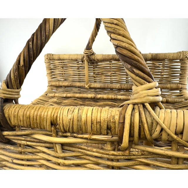 Brown Oversized Vintage French Country Wicker Basket With Twisted Handle – Firewood or Blanket Storage For Sale - Image 8 of 11