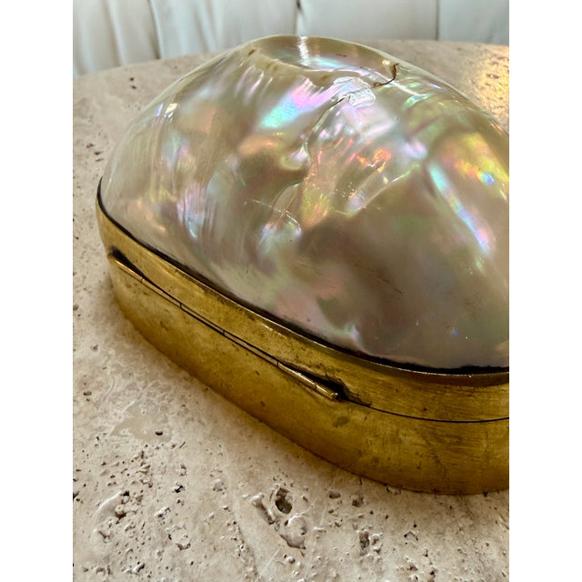 Modern Large Decorative Mother-of-Pearl and Brass Lidded Box, 1970s For Sale - Image 3 of 11
