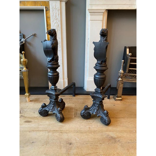 Tall Antique Fire Dogs in Cast Iron, 1890, Set of 2 For Sale - Image 13 of 16