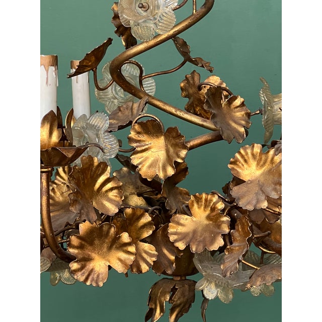 Metal 1960s Hollywood Regency Gilt Metal and Glass Roses Chandelier, Italy For Sale - Image 7 of 18