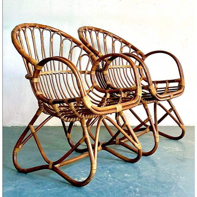 Vintage Boho Bent Rattan Lounge Chairs - A Pair For Sale - Image 4 of 12