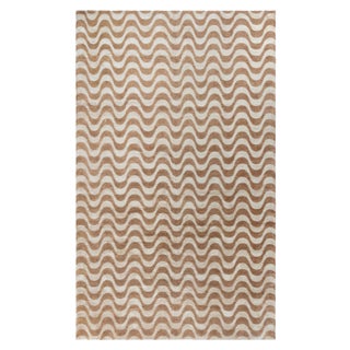 Modern Gold Waves Design Handmade Wool and Silk Rug by Doris Leslie Blau For Sale