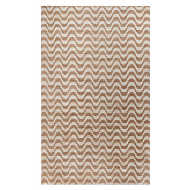 Modern Gold Waves Design Handmade Wool and Silk Rug by Doris Leslie Blau For Sale