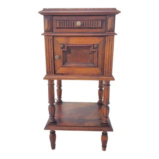 Antique 1900s French Solid Walnut Marble Top Nightstand / Bedside Table For Sale