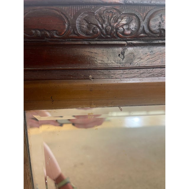Victorian 1890s Uk Import Carved Oak Wall Mirror With Beveled Glass and Hanging Chain. For Sale - Image 10 of 10