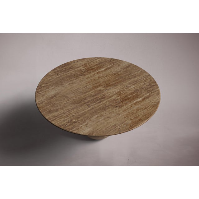 Pearl Noche Travertine Round Dining Table 60" For Sale - Image 4 of 5